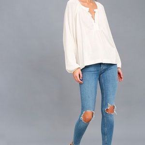 Free People Acadia Button Down Henley Top in Ivory